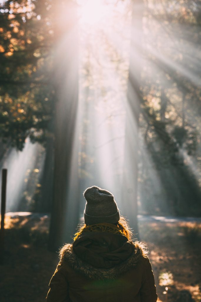 woman in a hat in a forest
