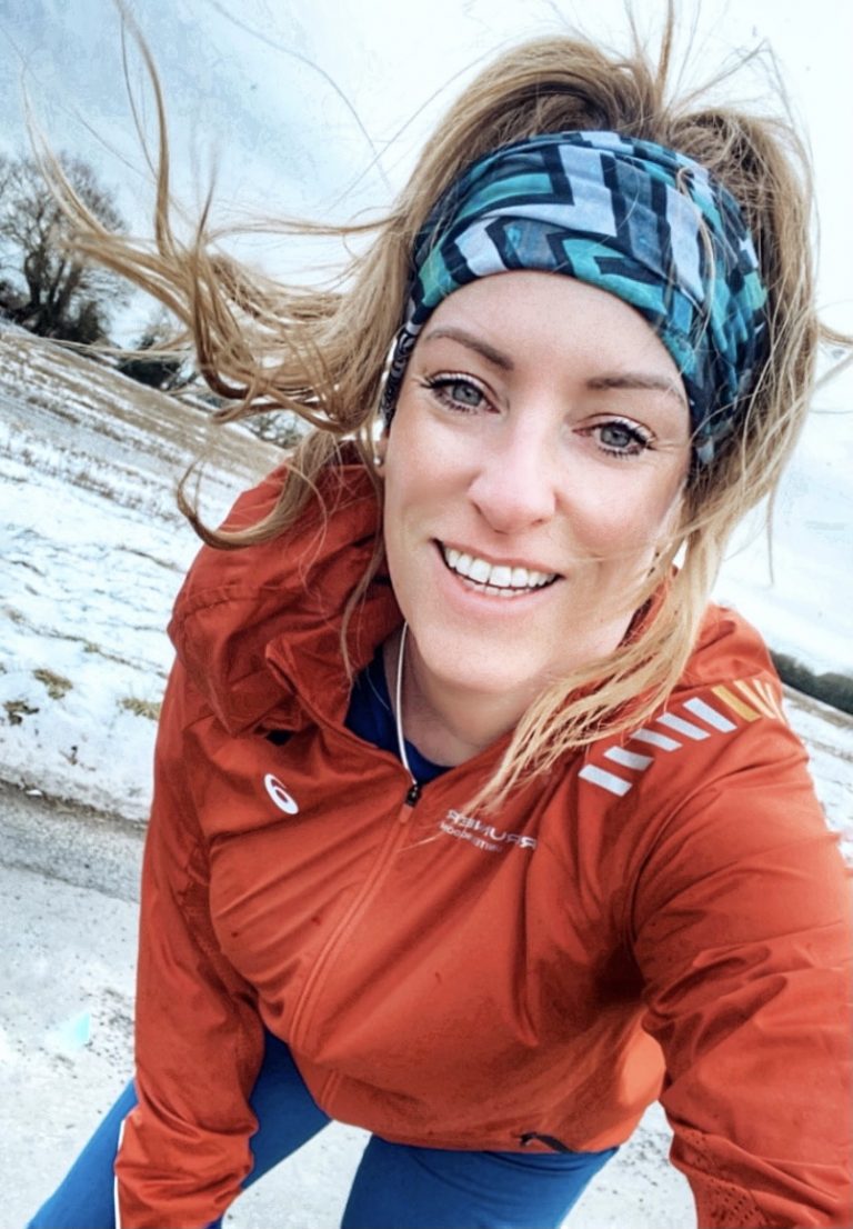 woman running in snow