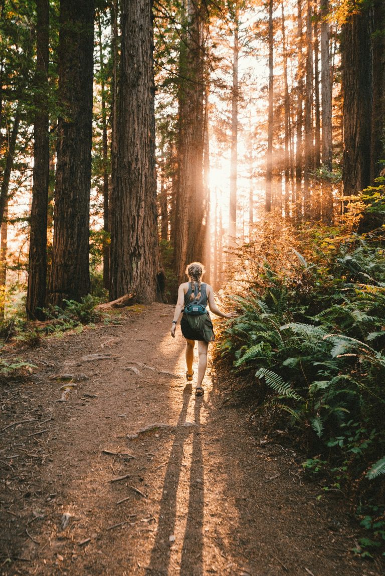 woman in forest hiking