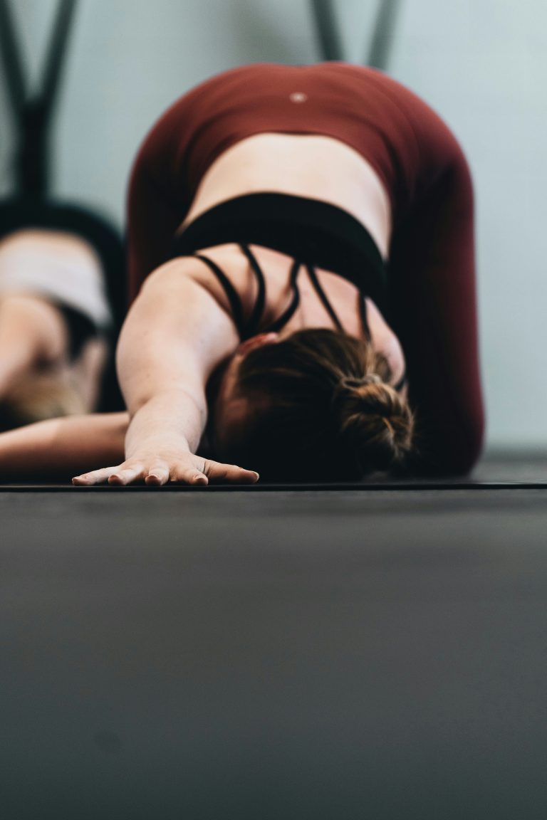 stretching on a yoga mat
