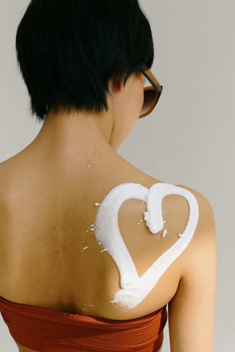 suncream on back in a heart shape