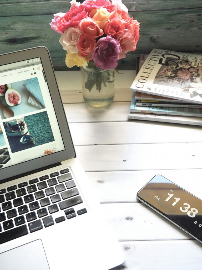 blog on a laptop with flowers