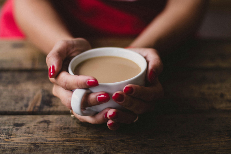drinking coffee
