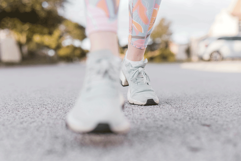 running shoes on a road